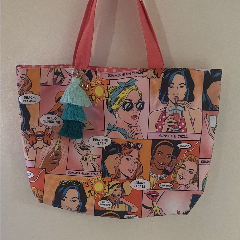 Estee Lauder Pink and Orange Comic Print Tote - Picture 7 of 9